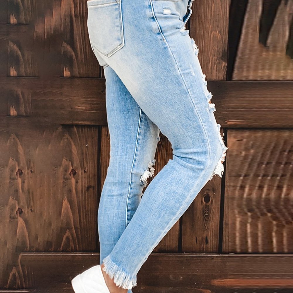Light Blue Washed Ripped Jeans - Picture 2 of 2